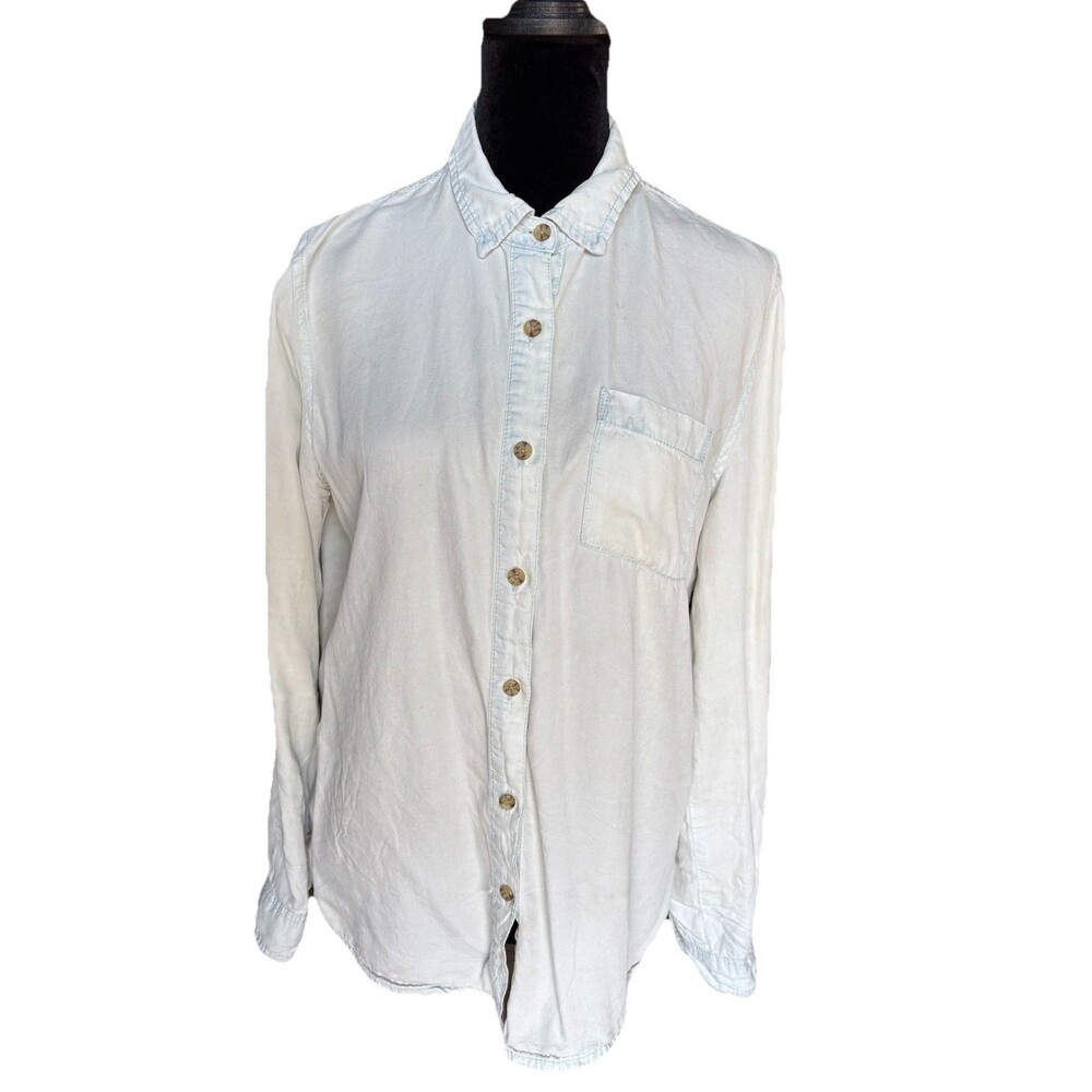 Davina Women’s Button Down Shirt Chambray Top Sz S Roll Sleeve Lightweight